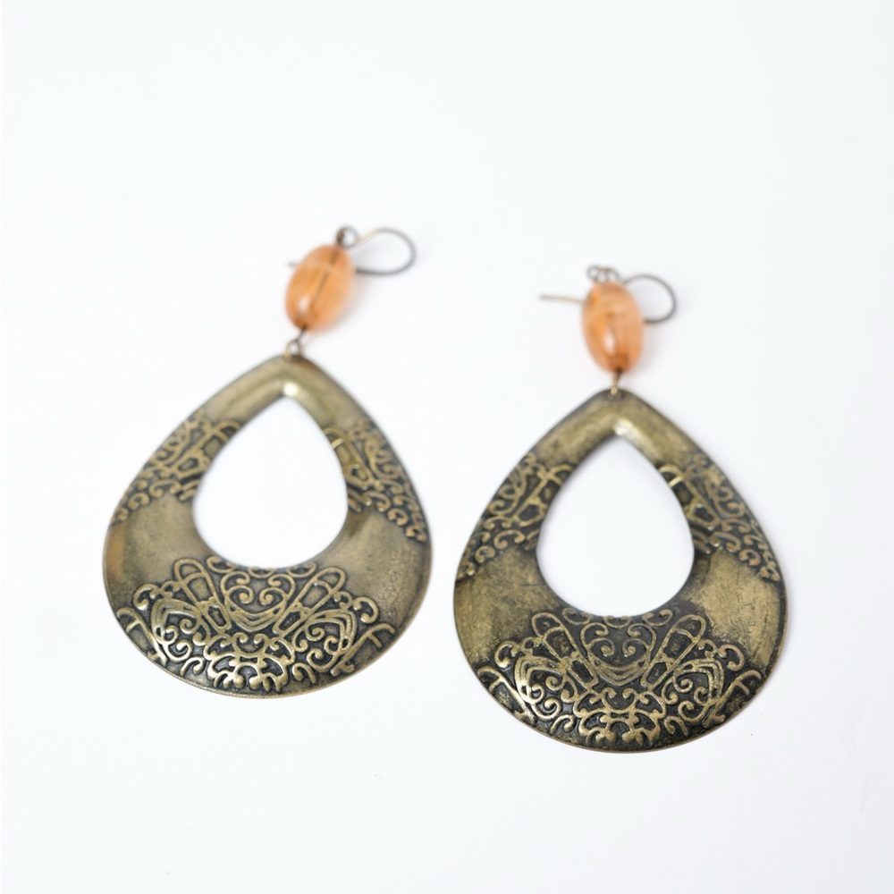 Bohemian Gold and Orange Filigree Earrings
